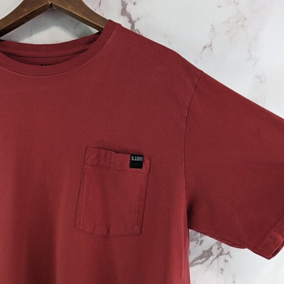 511 Tactical T Shirt Mens Large Red Cotton Crew  Neck Tee 5.11 Pocket Short - Picture 9 of 9
